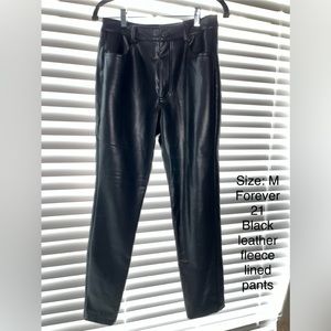 Fleece lined black faux leather pants